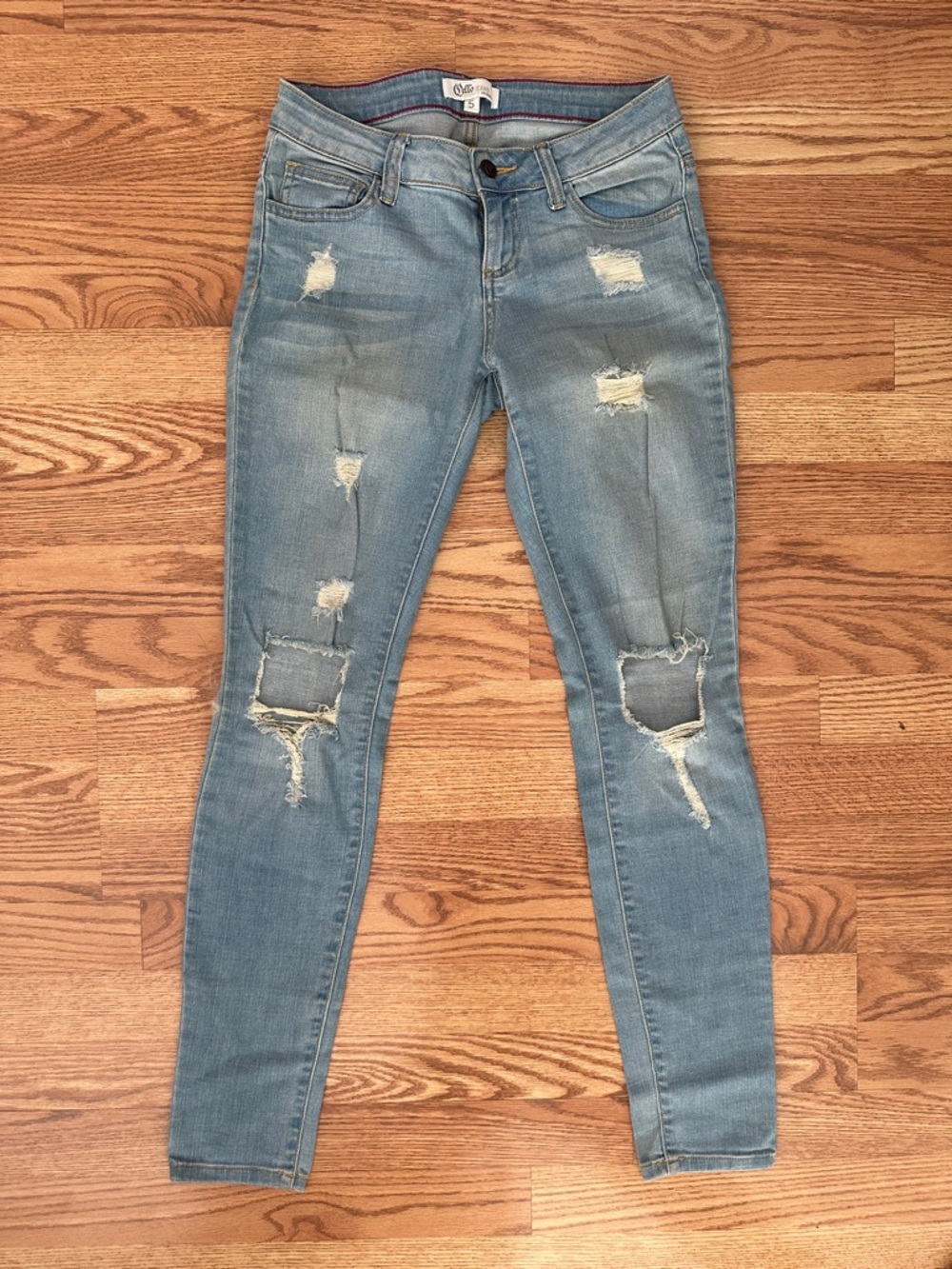 Light Blue Distressed Skinny Jeans - Women